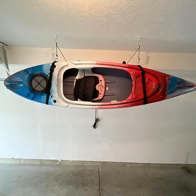 Tie Boss Kayak Hanger, Cargo Ceiling Storage, Overhead Storage, Watercraft Garage Storage, Hoist