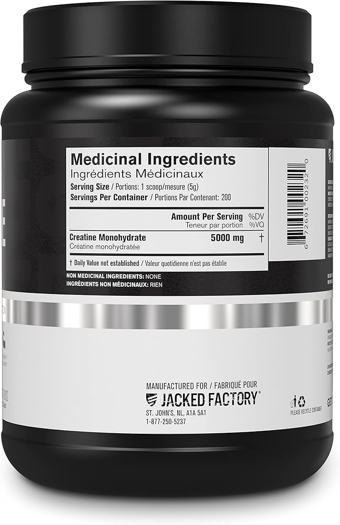 Jacked Factory Creatine Monohydrate Powder 1000g - 5g Daily Creatine Supplement for Men and Women