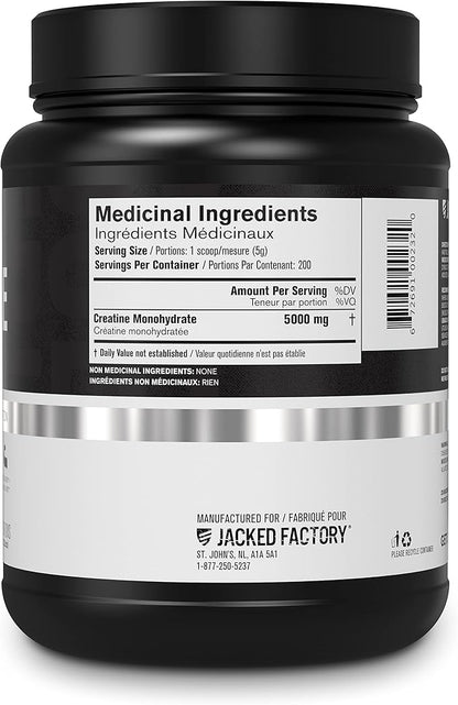 Jacked Factory Creatine Monohydrate Powder 1000g - 5g Daily Creatine Supplement for Men and Women