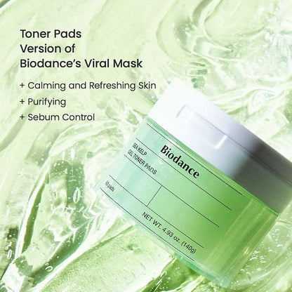 Biodance Sea Kelp Gel Toner Pads, Calming & Soothing for Sensitive Skin, Oil & Sebum Control