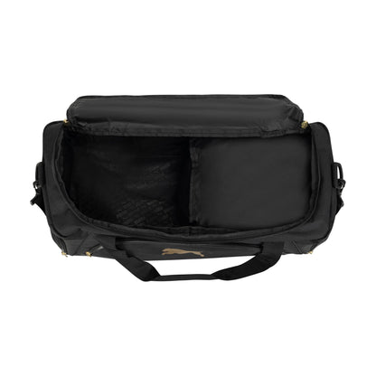 PUMA Accelerator Duffel Bag with Removable Strap & Shoe Pocket, Black/Gold, One Size