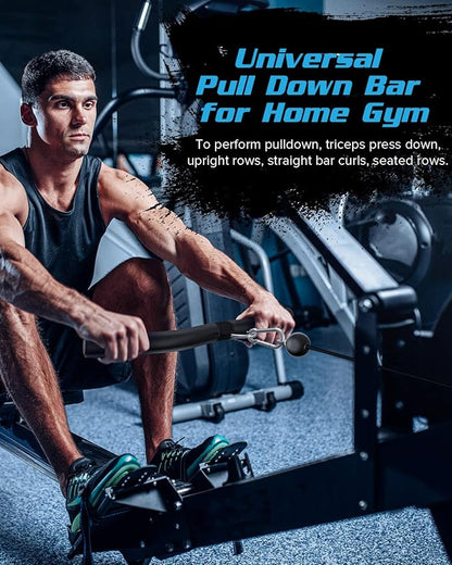LAT Pulldown Attachments, Black Steel LAT Bar Cable Attachments Handles, Home Gym Cable Machine