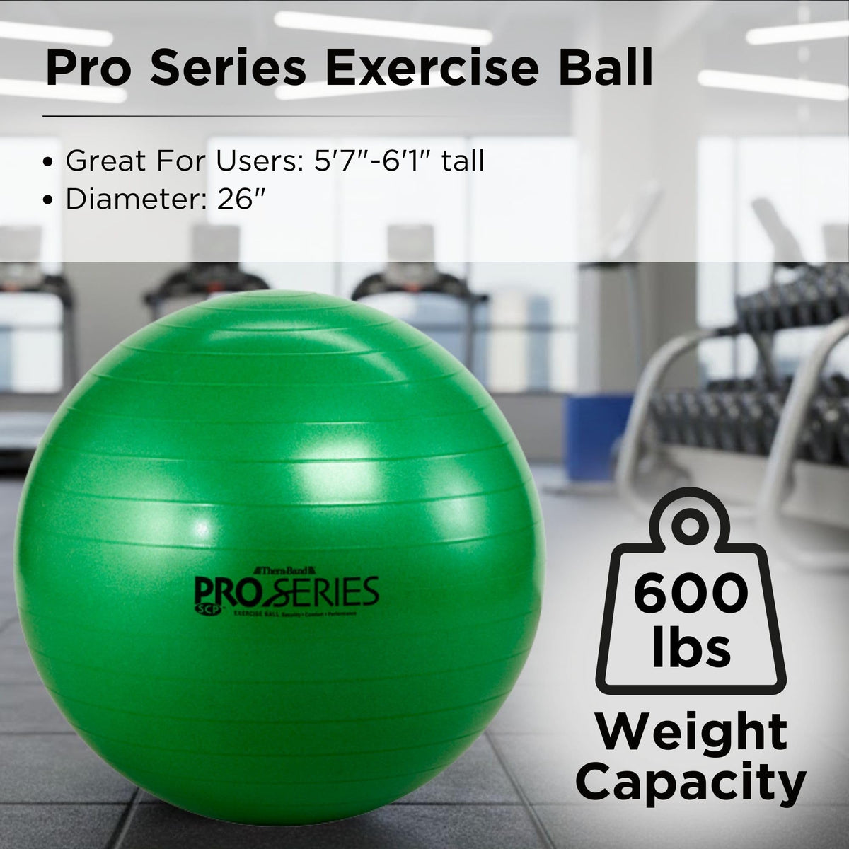THERABAND Pro Series Exercise Ball, 26", Yoga, Pilates, Balance, Green
