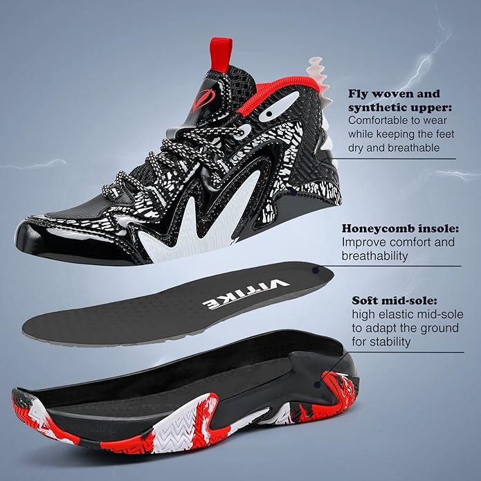 JMFCHI Kids Basketball Shoes High-top Sports Shoes Sneakers Durable Lace-up Non-Slip Running Shoes