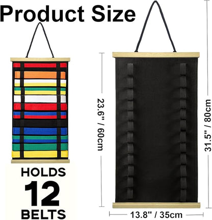 12Belts Karate Belt Display Rack with Wooden Frame,Felt Taekwondo Belt Display,Martial Art Belt