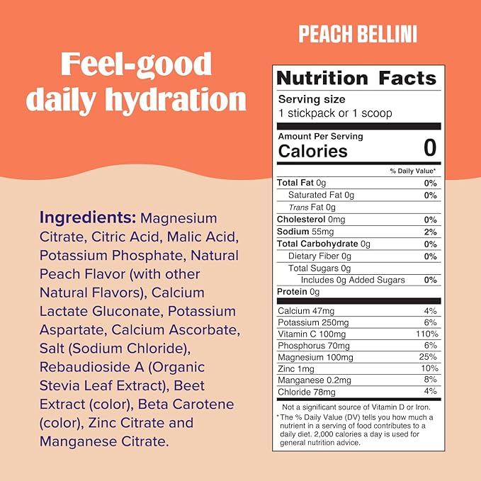 Ultima Replenisher Mocktini Electrolyte Powder Drink Mix – Sugar Free – Peach Bellini, 90 Servings