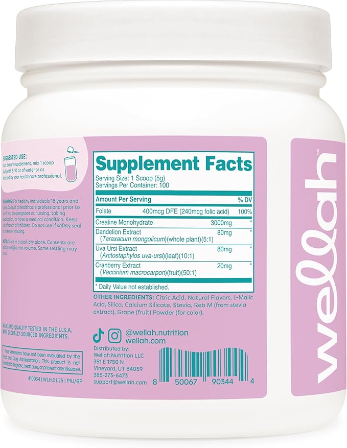 Wellah Pump-It-Up Creatine (100 Servings, Blueberry Pomegranate) - Creatine Monohydrate with