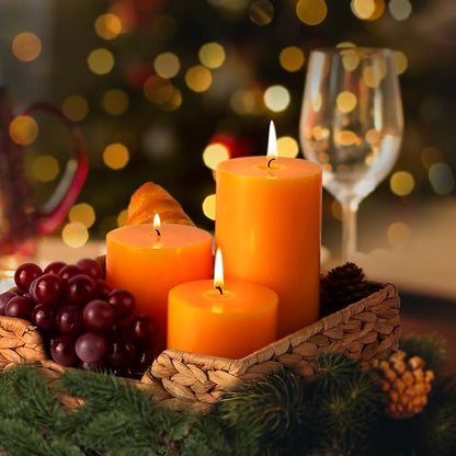 KONNI Orange Pillar Candles Set of 3, 3"x 6" Unscented Pillar Candles Bulk, 56 Hours Long Burning