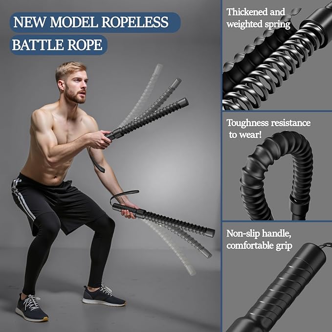 Ropeless Battle Ropes for Exercise Workout, Cordless Jump Rope, Portable Workout for Home Gym