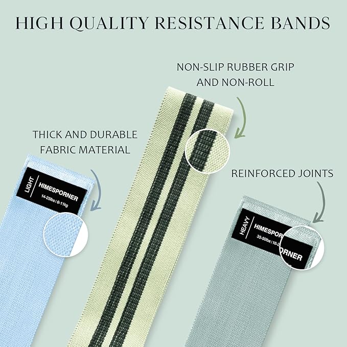 Wide Fabric Resistance Bands for Working Out, 3 Level Non-Slip Exercise Booty Bands for Women & Men
