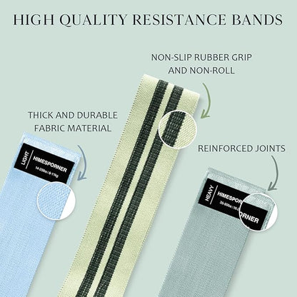 Wide Fabric Resistance Bands for Working Out, 3 Level Non-Slip Exercise Booty Bands for Women & Men