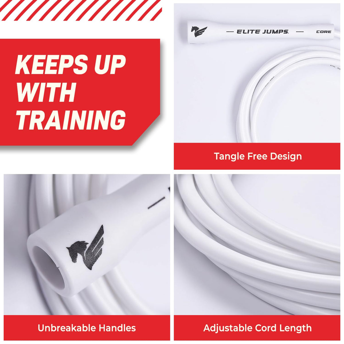 Elite Jumps 6mm PVC Jump Rope, Adjustable Skipping Rope - White Handles - 5" Handle