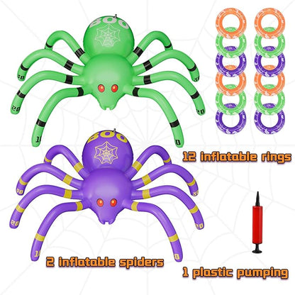 Halloween Spider Ring Toss Game, 2 Pack Inflatable Green and Purple Spiders with Rings and Pump