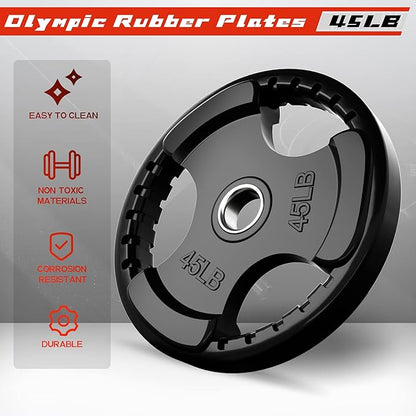 RitFit Olympic Rubber Grip Plates for Barbell, 2-Inch Weight Plates for Weightlifting and Strength