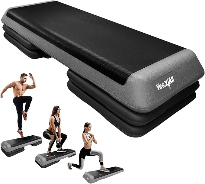 Yes4All Adjustable Workout Aerobic Exercise Step Platform Health Club Size with 4 Adjustable Risers