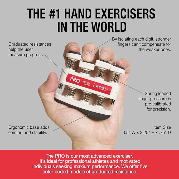 PRO Hand Exerciser, Finger Exerciser (Hand Grip Strengthener), Spring-Loaded, Finger-Piston System