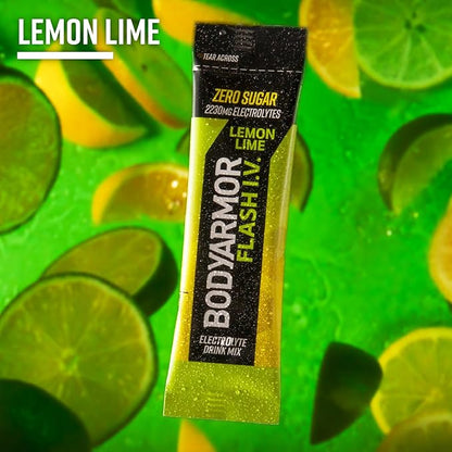 BODYARMOR Flash IV Electrolyte Packets, Lemon Lime - Zero Sugar Drink Mix, Single Serve Packs