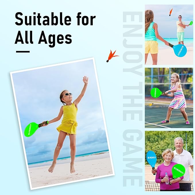 EVERICH TOY Paddle Ball Set, Badminton Set 4 Rackets, Great Gifts Easter Basket Stuffers for Kids
