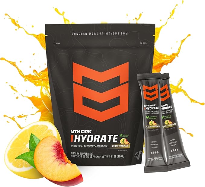 MTN OPS Hydrate Electrolytes Powder Drink Mix, Naturally Sweetened with Monk Fruit, Gluten Free 20