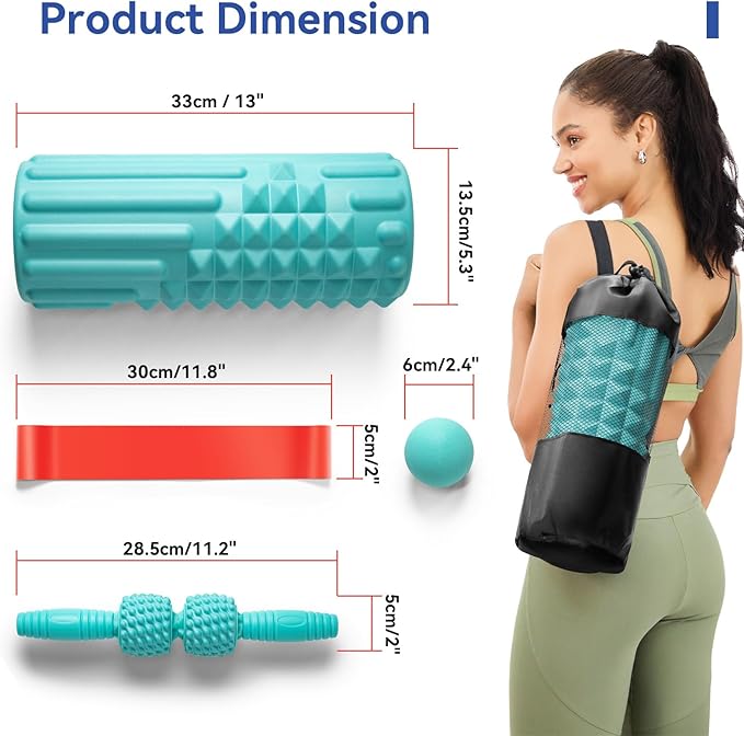 5 in 1 Foam Roller Set - Back Roller Foam, Massage Roller Stick, Massage Ball, Resistance Band for