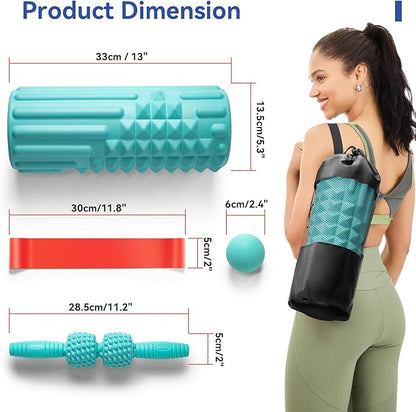 5 in 1 Foam Roller Set - Back Roller Foam, Massage Roller Stick, Massage Ball, Resistance Band for