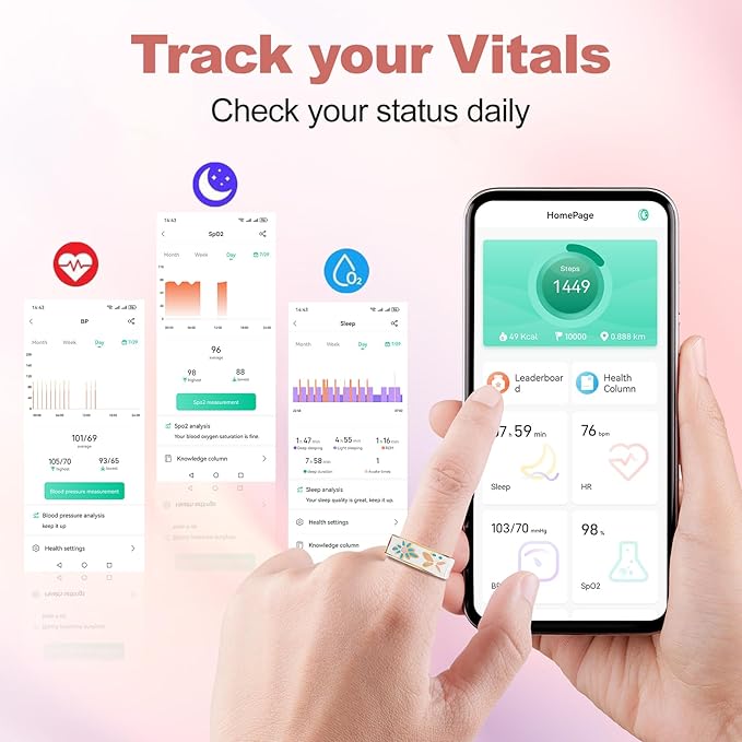Advanced Smart Health Ring for Men & Women - IP68 Waterproof Health Tracker Ring with Heart Rate