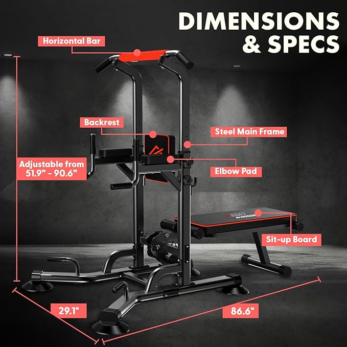 SQUATZ Pull-Up Workout Station with Bench - Multifunctional Gym Equipment Setup w/Pulling Bar