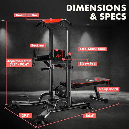 SQUATZ Pull-Up Workout Station with Bench - Multifunctional Gym Equipment Setup w/Pulling Bar