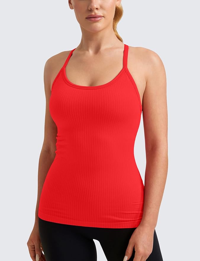 CRZ YOGA Seamless Workout Tank Tops for Women Racerback Athletic Camisole Sports Shirts with Built