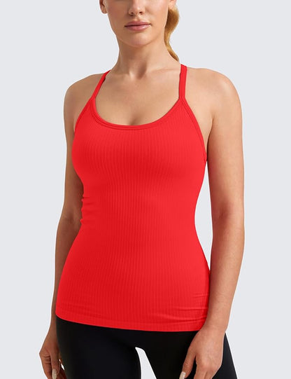CRZ YOGA Seamless Workout Tank Tops for Women Racerback Athletic Camisole Sports Shirts with Built