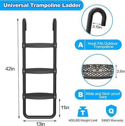 Trampoline Ladder Slide Kit, Trampoline Universal 3 Steps Ladder & Buffer Slide, Universal