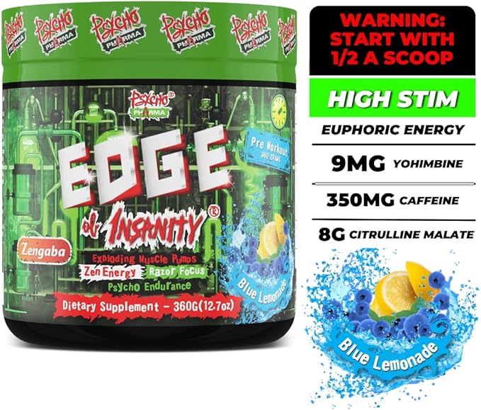 Psycho Pharma Strongest High Stim Preworkout Powder - Edge of Insanity - Most Intense Pre Workout