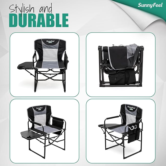 SUNNYFEEL Oversized Camping Directors Chair, Portable Folding Lawn Chairs for Adults Heavy Duty