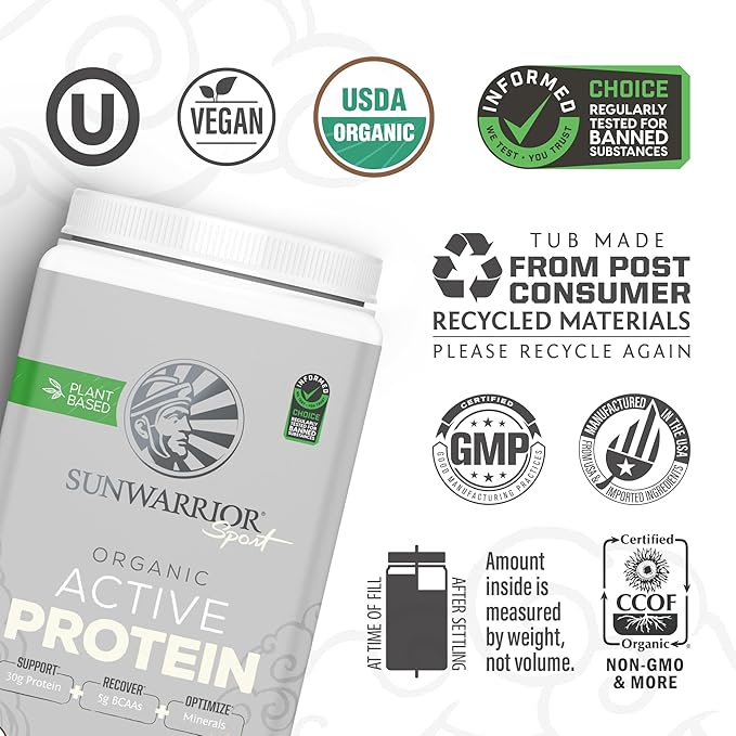Sunwarrior Organic Plant Based Protein Powder | Vegan Organic Protein Powder with BCAA Amino Acids