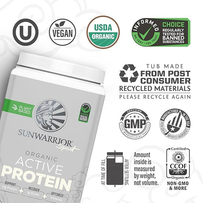 Sunwarrior Organic Plant Based Protein Powder | Vegan Organic Protein Powder with BCAA Amino Acids