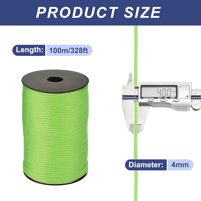 MECCANIXITY 5/32 Inch Polypropylene Rope Braided Ropes, 328ft Camping Rope Hollow Utility Cord for