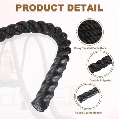 MECCANIXITY Battle Rope 10ft x 2 Inch Polyester Workout Rope Heavy Fitness Exercise Rope for