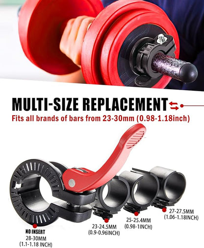 Narrow Barbell Clips 2.5cm Width for Olympic Bars, 0.9-1.18inch Adjustable Weight Clamps, Quick