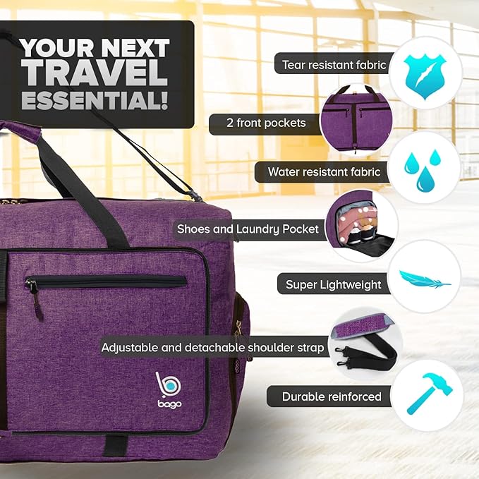 Bago Large Foldable Duffel Bags for Traveling Women & Men - 120L Packable Duffle Bag for Travel