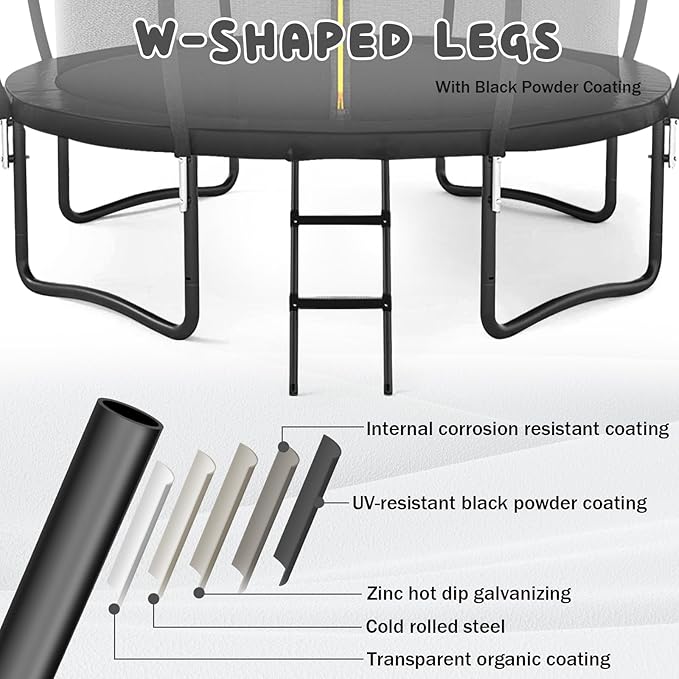 Trampoline 12FT 14FT 15FT 16FT for Kids/Adults - Outdoor Recreational with Enclosure Net Curved