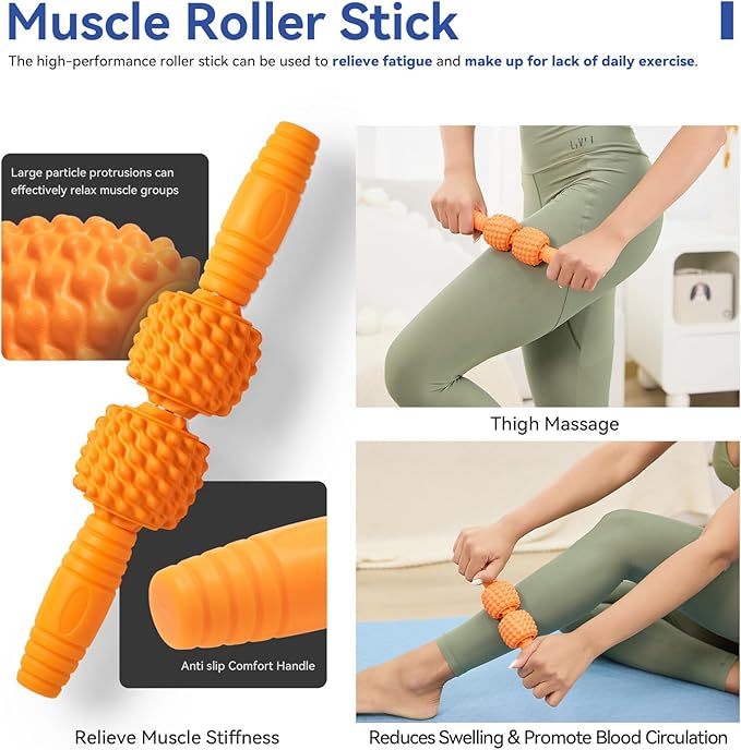 5 in 1 Foam Roller Set - Deep Tissue Foam Roller, Muscle Roller Stick, Massage Ball, Resistance