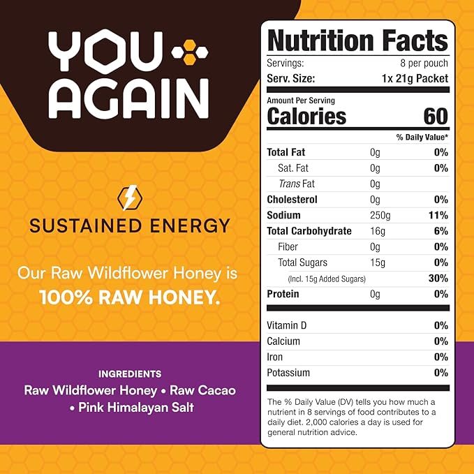 You Again Super Honey Clean Energy Gel, Himalayan Salted Cacao | Electrolyte Replenishment Running