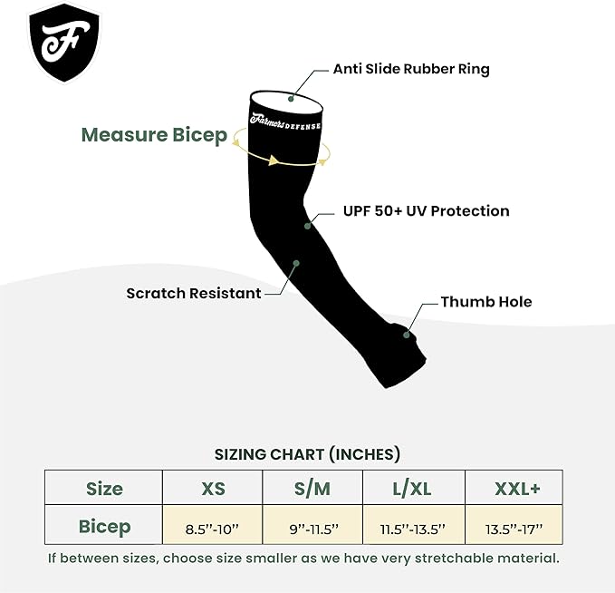 FARMER'S DEFENSE Sleeves | UV Cooling Sleeves | Anti-Scratch Sun Protection Arm Sleeves for