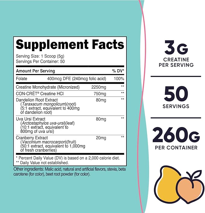 Nutricost Creatine Monohydrate Powder for Women, Micronized, Peach Mango Flavor, 50 Servings