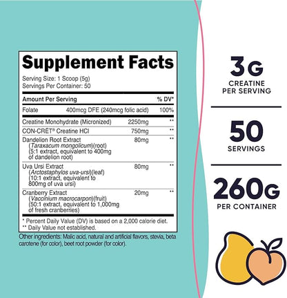 Nutricost Creatine Monohydrate Powder for Women, Micronized, Peach Mango Flavor, 50 Servings