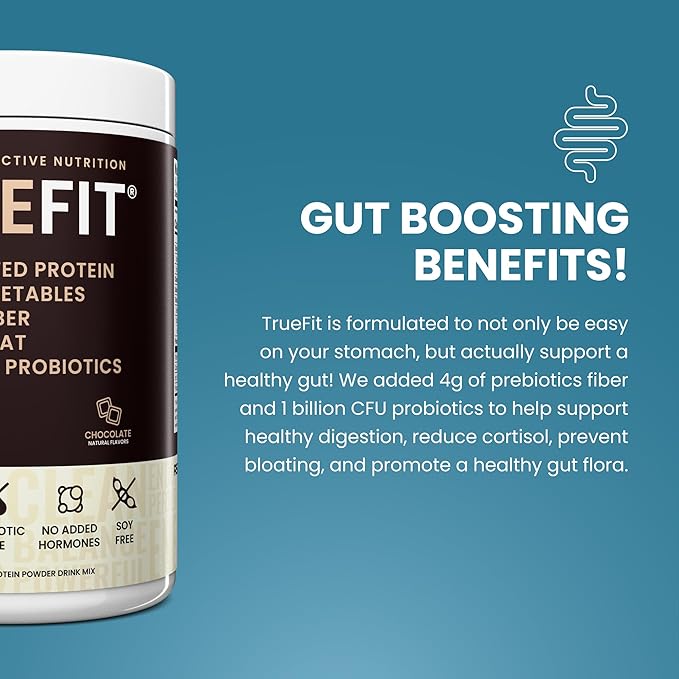 TrueFit Gut Healthy Protein Powder, Grass-Fed Whey Meal Replacement Shake with Prebiotics