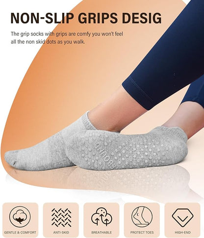 DIBAOLONG Pilates Socks with Grips for Women Yoga Socks Non Slip Barre Hospital Socks 6-Pairs