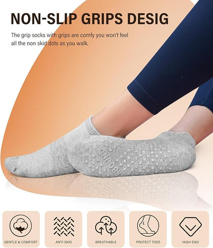 DIBAOLONG Pilates Socks with Grips for Women Yoga Socks Non Slip Barre Hospital Socks 6-Pairs