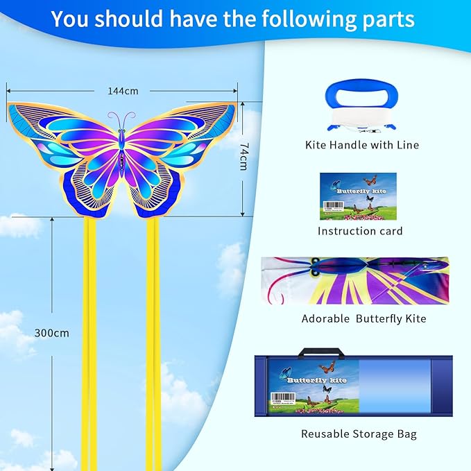 Xida Butterfly Kite for Kids & Adults, Easy to Fly, Ages 4-8, Large Kite with 300ft Handle, Perfect