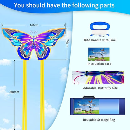 Xida Butterfly Kite for Kids & Adults, Easy to Fly, Ages 4-8, Large Kite with 300ft Handle, Perfect